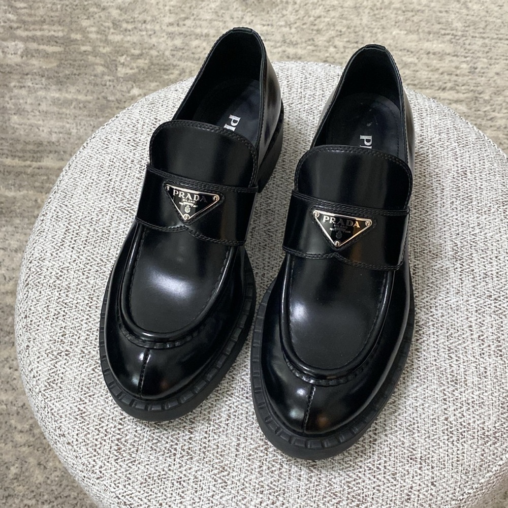 PRADA Women’s Chocolate brushed leather loafers